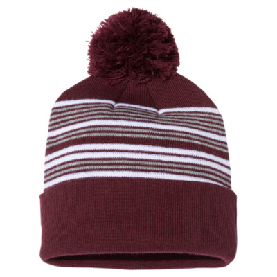 12" Striped Pom-Pom Cuffed Beanie Thumbnail